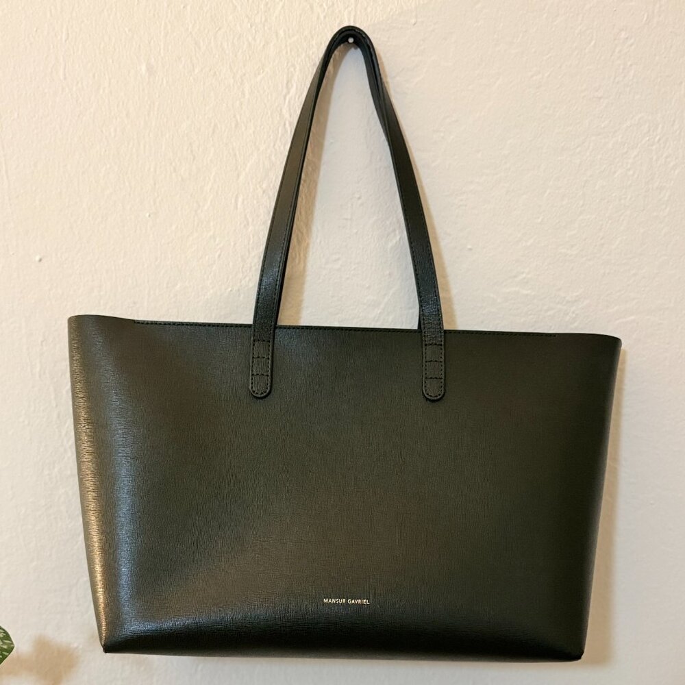 🖤 Mansur Gavriel Large Leather Zip Tote – Dark Green (Made in Italy)